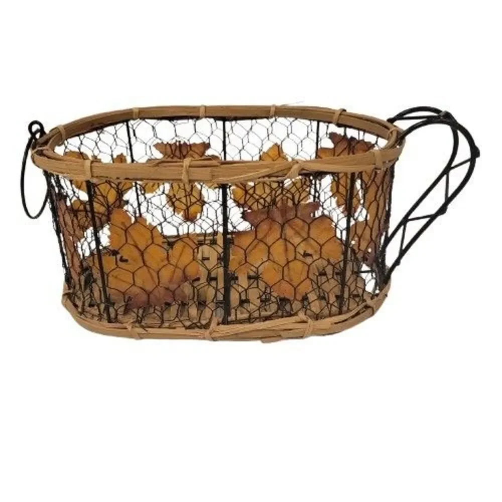 Autumn Fall Leaves Metal Basket With Leaves